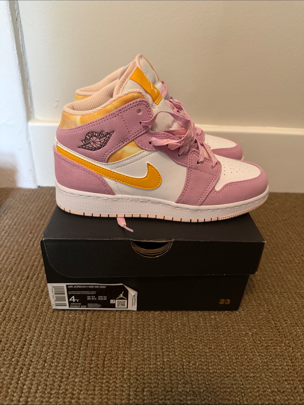 Nike Kids' Air Jordan 1 Mid - Pink, Yellow, White